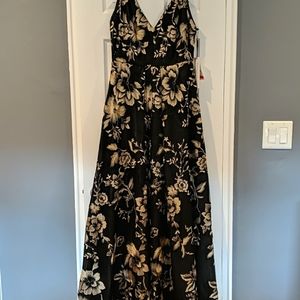 Gorgeous Calvin Klein Floral Black and Gold Gown